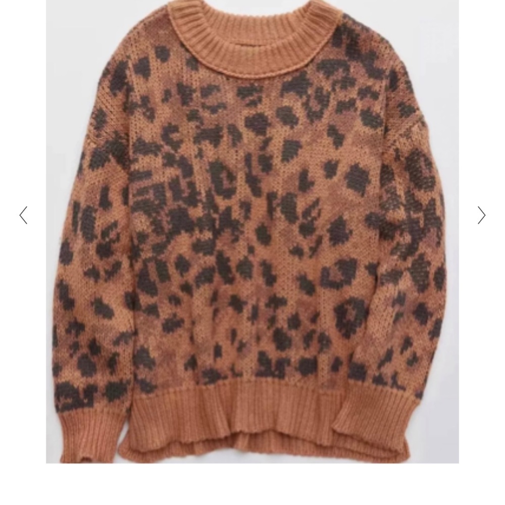 Aerie Leopard Oversized Crew Sweater Size Large